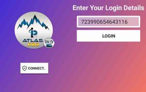 Écran de connexion pour Atlas pro ontv avec saisie du code d'activation pour un accès rapide au service IPTV.