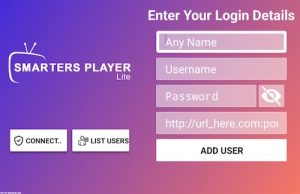 Écran de connexion de Smarters Player Lite.