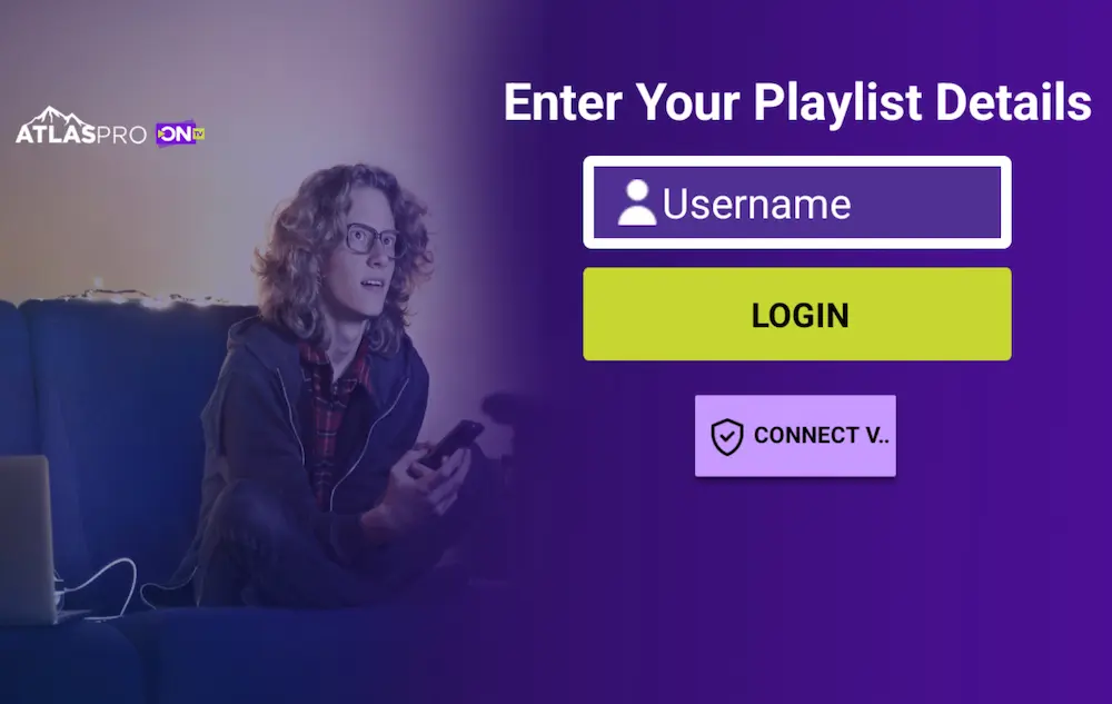QHDTV IPTV SHOP Atlas Pro IPTV 12 mois : L'Abonnement Stable et Complet Interface de connexion de l'application Atlas Pro ONTV, avec des champs pour le code d'activation et le login.